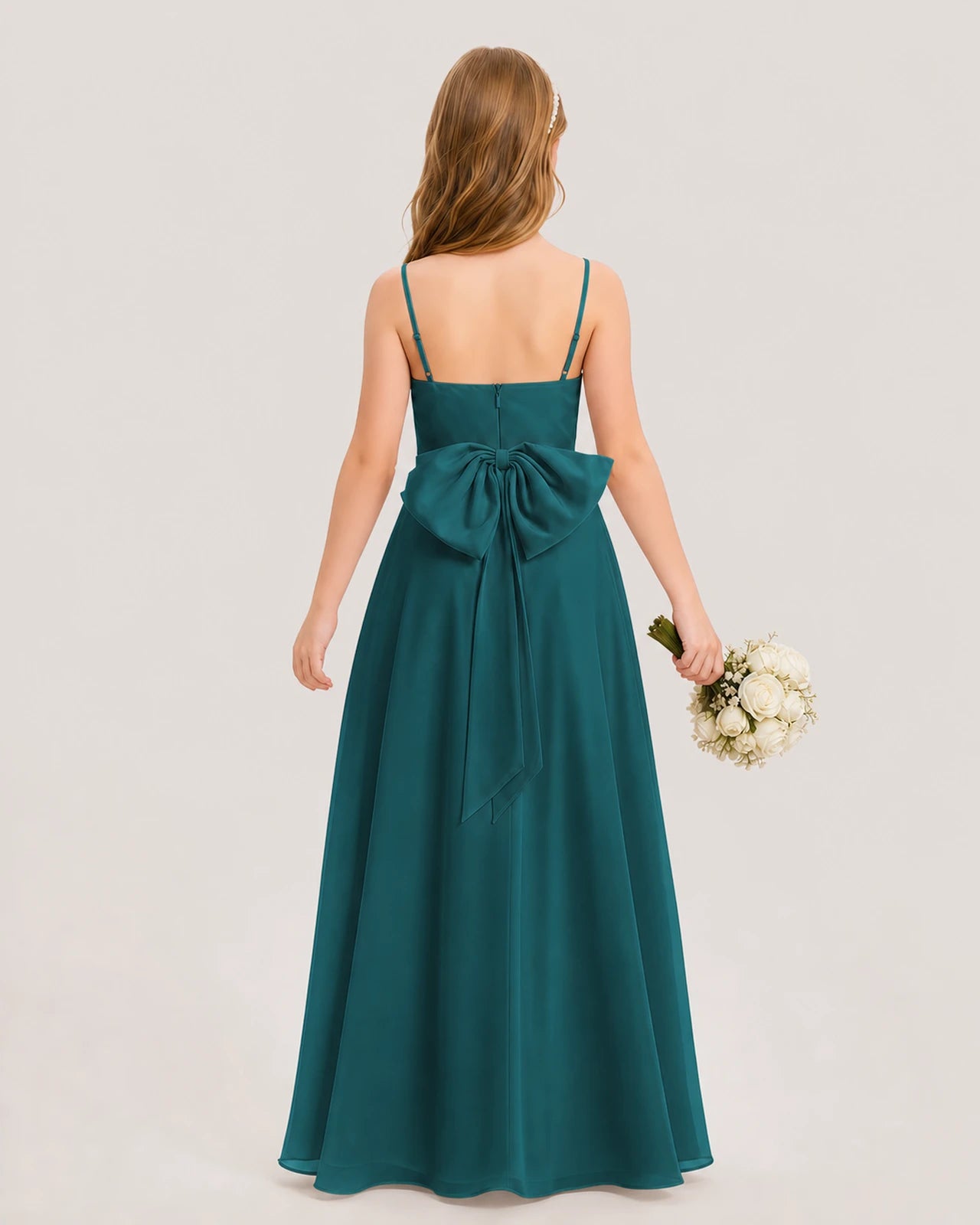 Dideyttawl Cowl Neck Chiffon Junior Bridesmaid Dress with Side Slit and Back Bow