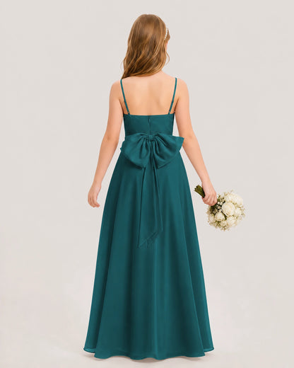 Dideyttawl Cowl Neck Chiffon Junior Bridesmaid Dress with Side Slit and Back Bow