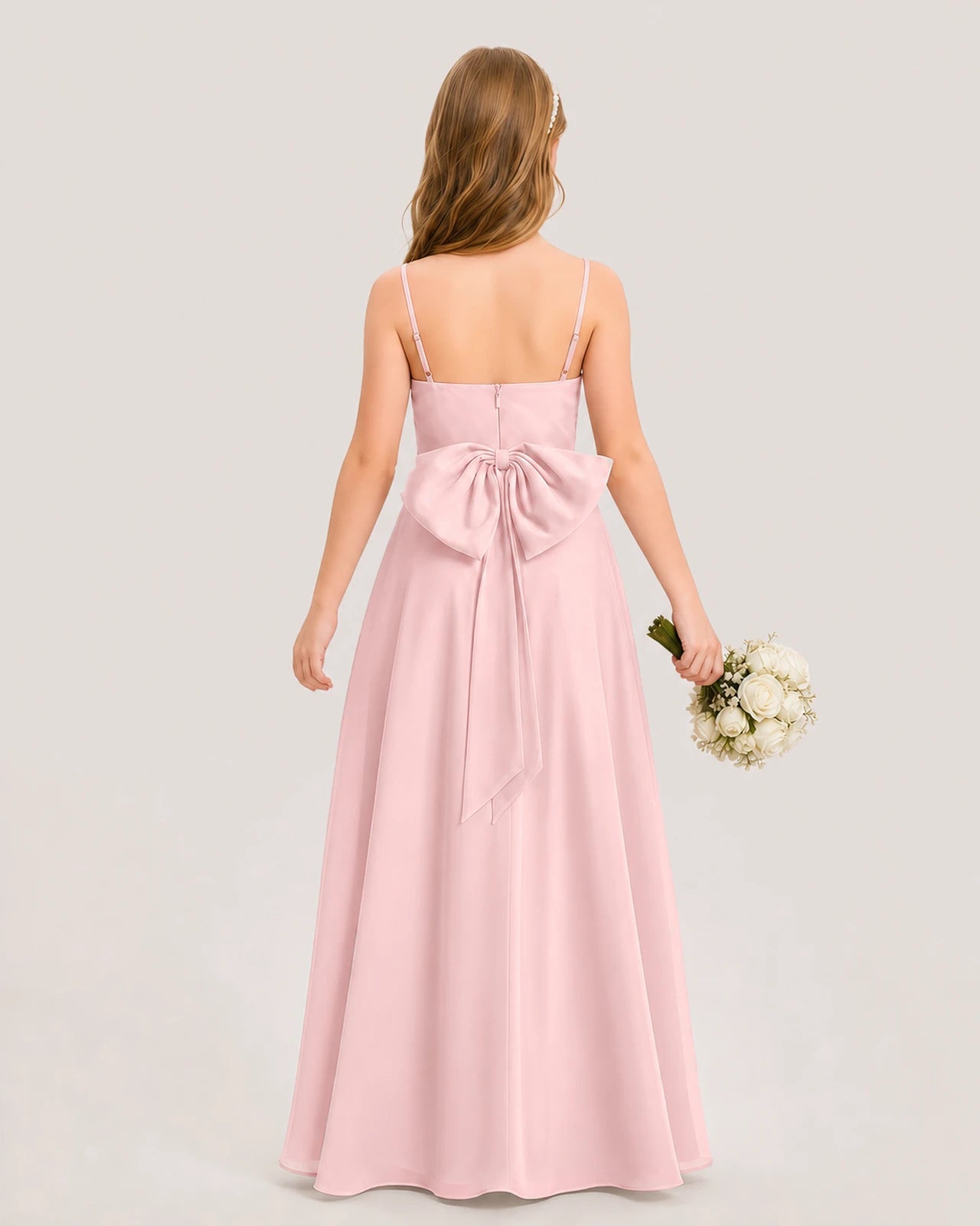 Dideyttawl Cowl Neck Chiffon Junior Bridesmaid Dress with Side Slit and Back Bow