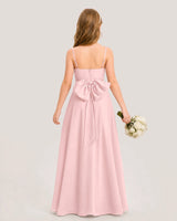 Pink chiffon A-line junior bridesmaid dress Back View