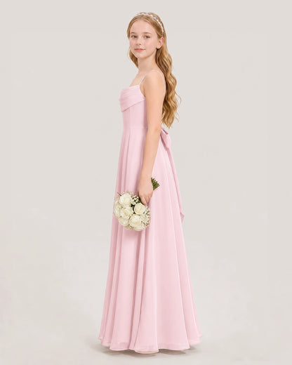 Dideyttawl Cowl Neck Chiffon Junior Bridesmaid Dress with Side Slit and Back Bow