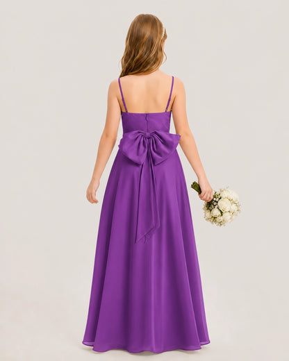 Dideyttawl Cowl Neck Chiffon Junior Bridesmaid Dress with Side Slit and Back Bow