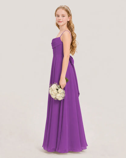Dideyttawl Cowl Neck Chiffon Junior Bridesmaid Dress with Side Slit and Back Bow