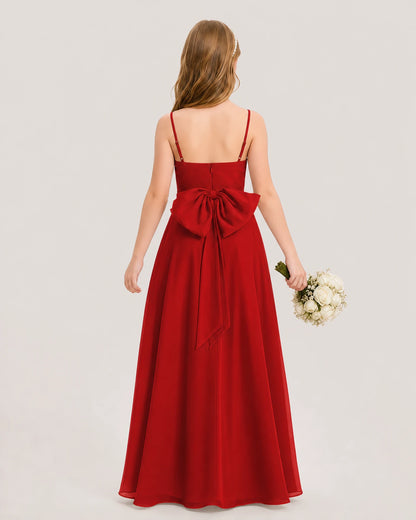 Dideyttawl Cowl Neck Chiffon Junior Bridesmaid Dress with Side Slit and Back Bow