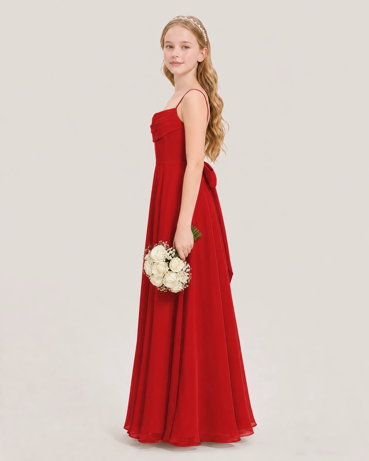 Dideyttawl Cowl Neck Chiffon Junior Bridesmaid Dress with Side Slit and Back Bow