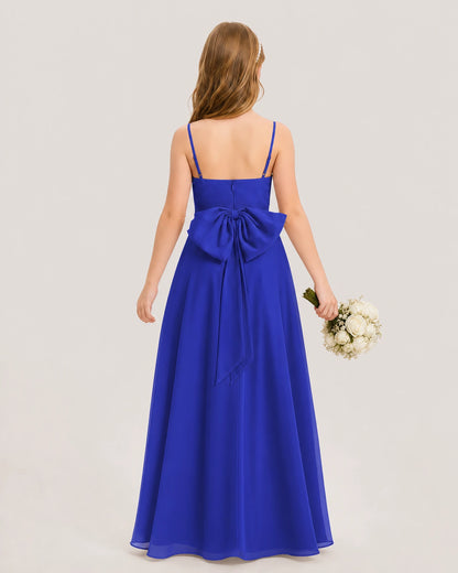 Dideyttawl Cowl Neck Chiffon Junior Bridesmaid Dress with Side Slit and Back Bow