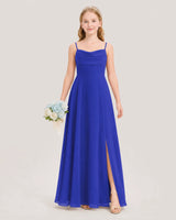Royal blue chiffon cowl neck slip junior bridesmaid dress, Front View