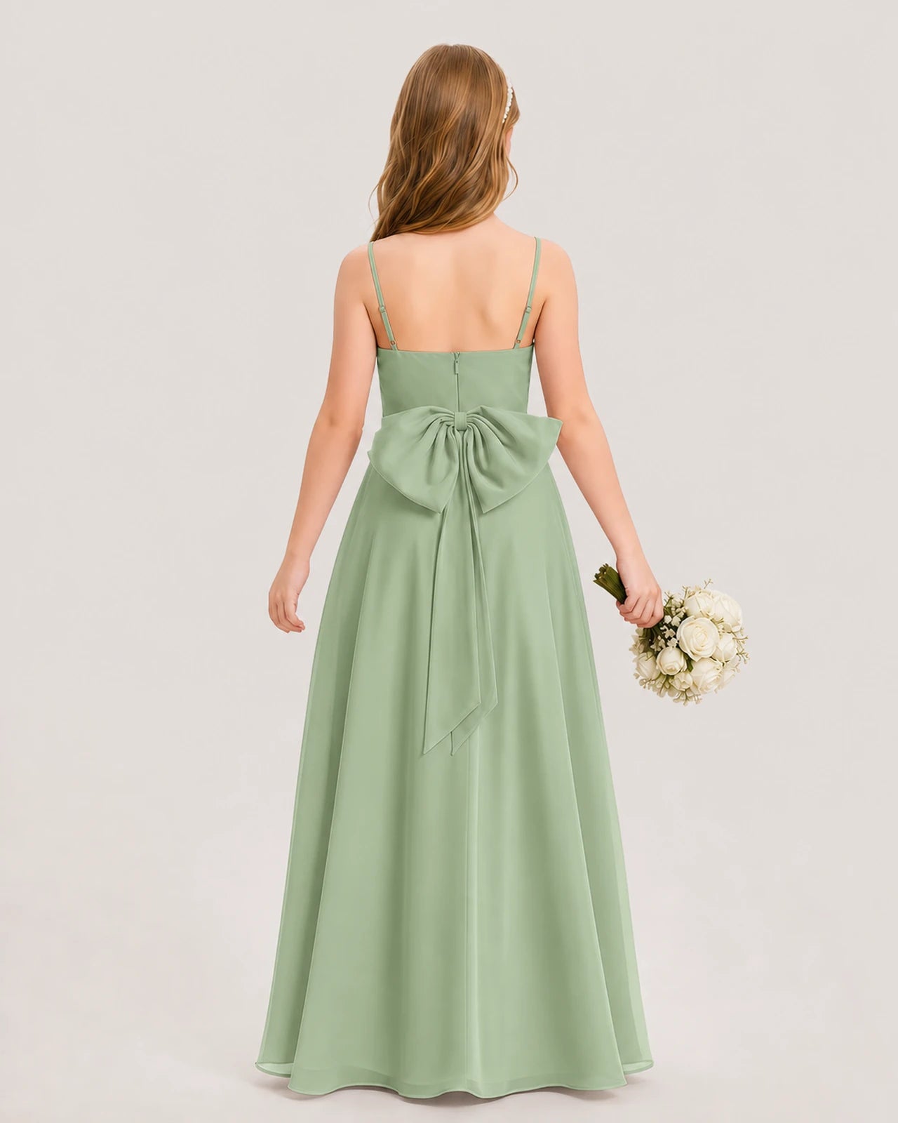 Dideyttawl Cowl Neck Chiffon Junior Bridesmaid Dress with Side Slit and Back Bow