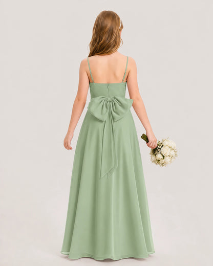 Dideyttawl Cowl Neck Chiffon Junior Bridesmaid Dress with Side Slit and Back Bow
