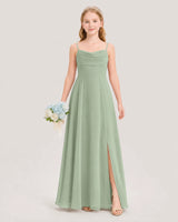 Sage Green Chiffon Cowl Neck A-Line Junior Bridesmaid Dresses Front View