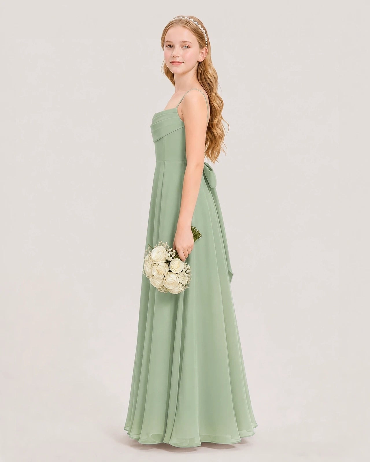 Dideyttawl Cowl Neck Chiffon Junior Bridesmaid Dress with Side Slit and Back Bow