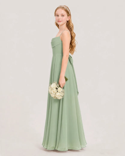 Dideyttawl Cowl Neck Chiffon Junior Bridesmaid Dress with Side Slit and Back Bow