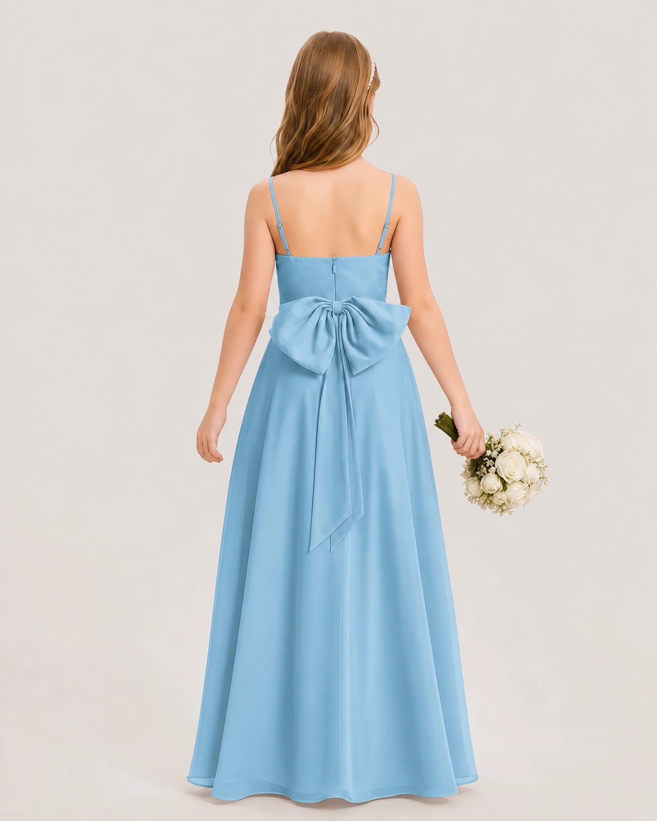 Dideyttawl Cowl Neck Chiffon Junior Bridesmaid Dress with Side Slit and Back Bow