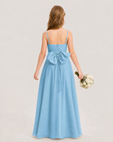 Sky Blue Chiffon A-line Junior Bridesmaid Dresses Back View