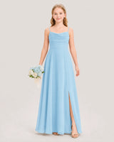 Sky Blue Chiffon Cowl Neck Junior Bridesmaid Dresses Front View