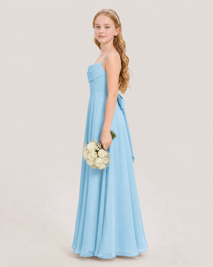 Dideyttawl Cowl Neck Chiffon Junior Bridesmaid Dress with Side Slit and Back Bow