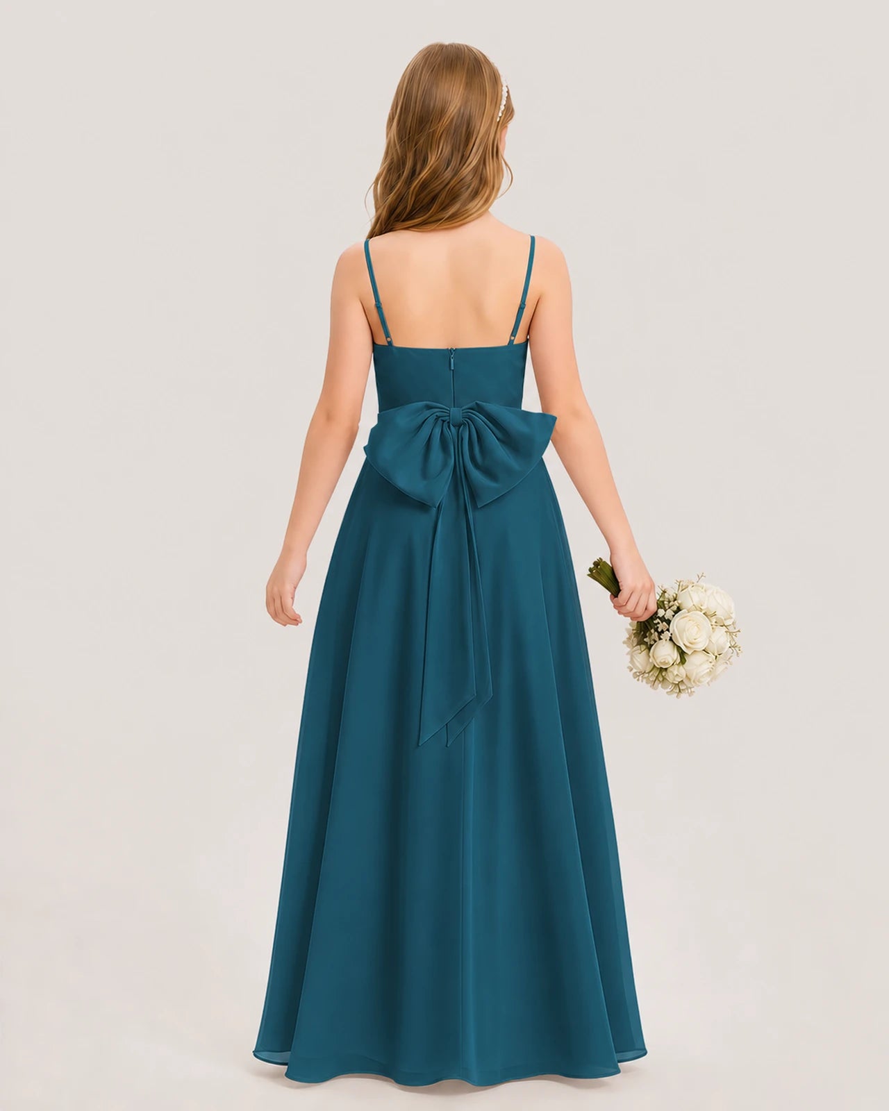 Dideyttawl Cowl Neck Chiffon Junior Bridesmaid Dress with Side Slit and Back Bow