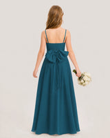 Teal Chiffon A-Line Junior Bridesmaid Dresses Back View