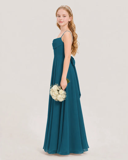 Dideyttawl Cowl Neck Chiffon Junior Bridesmaid Dress with Side Slit and Back Bow