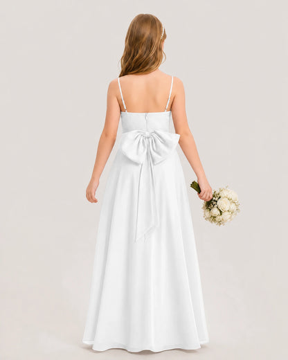 Dideyttawl Cowl Neck Chiffon Junior Bridesmaid Dress with Side Slit and Back Bow