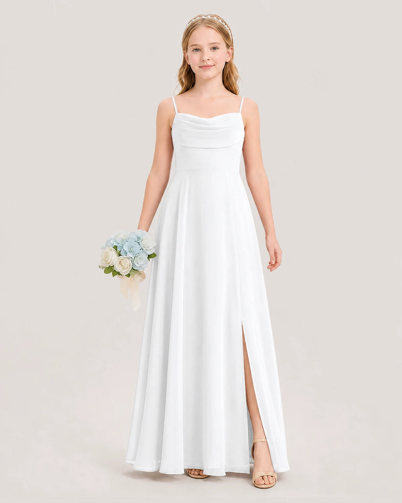 White Chiffon A-Line Junior Bridesmaid Dresses Front View