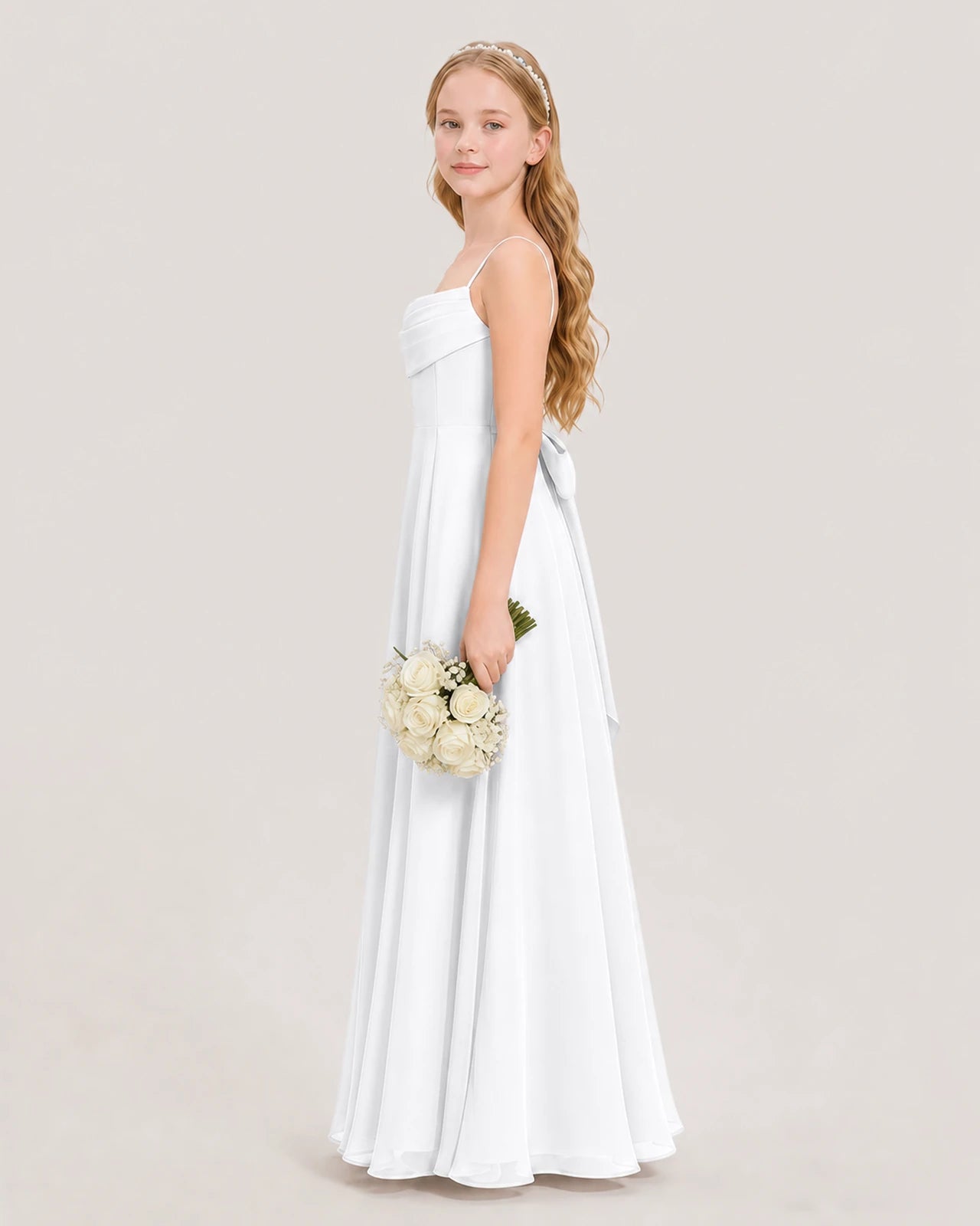Dideyttawl Cowl Neck Chiffon Junior Bridesmaid Dress with Side Slit and Back Bow