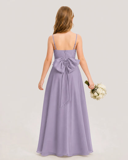 Dideyttawl Cowl Neck Chiffon Junior Bridesmaid Dress with Side Slit and Back Bow