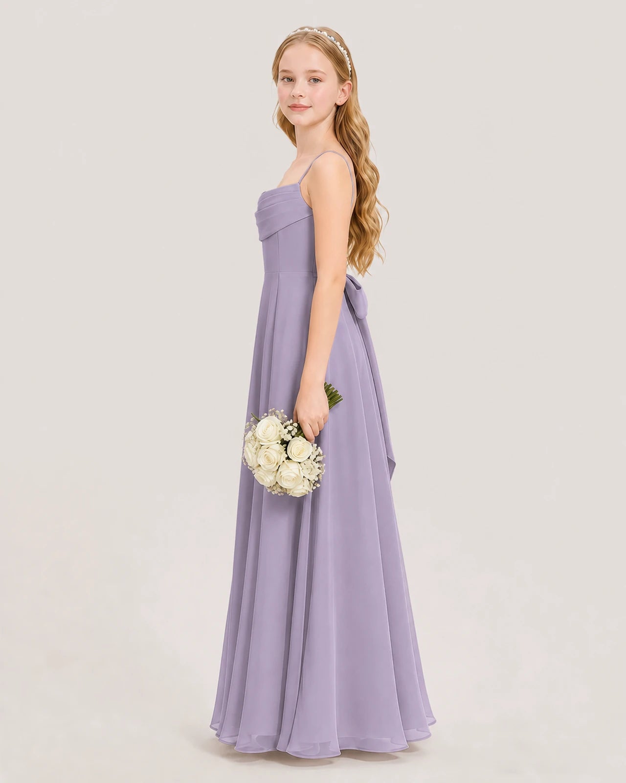 Dideyttawl Cowl Neck Chiffon Junior Bridesmaid Dress with Side Slit and Back Bow