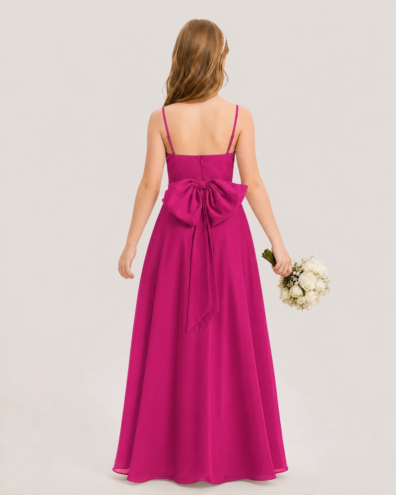 Dideyttawl Cowl Neck Chiffon Junior Bridesmaid Dress with Side Slit and Back Bow