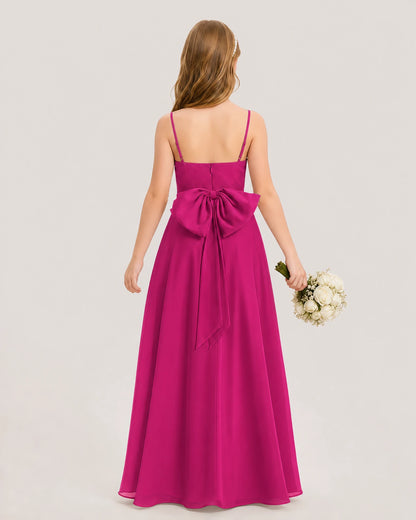 Dideyttawl Cowl Neck Chiffon Junior Bridesmaid Dress with Side Slit and Back Bow