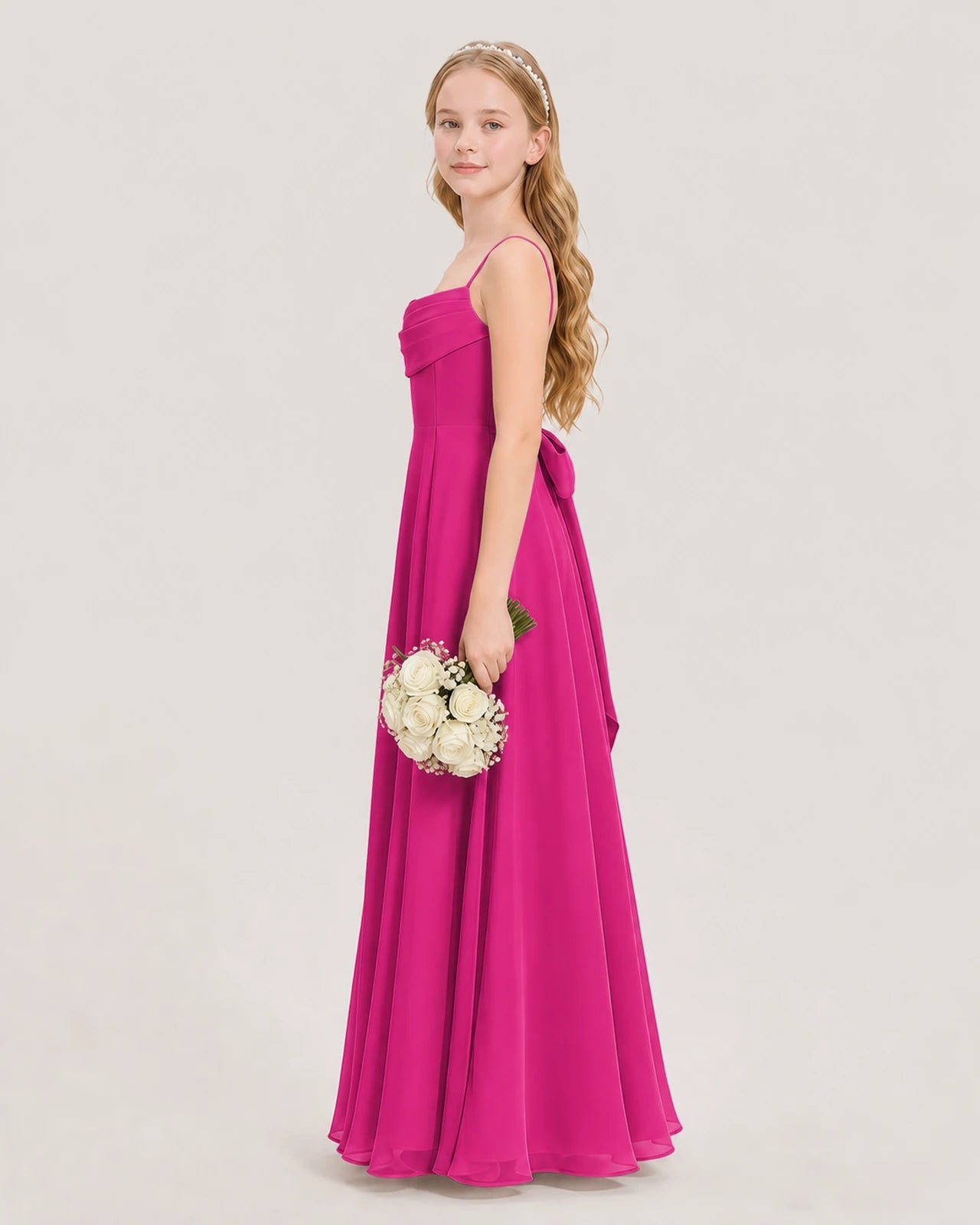 Dideyttawl Cowl Neck Chiffon Junior Bridesmaid Dress with Side Slit and Back Bow