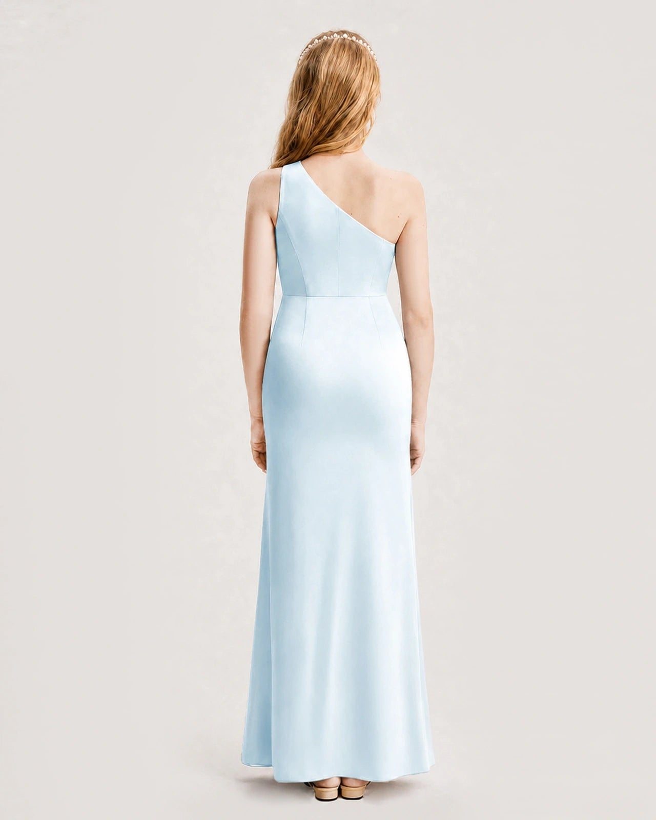 Dideyttawl Satin Junior Bridesmaid Dress with Ruched One-Shoulder