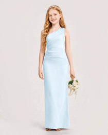 Dideyttawl Satin Junior Bridesmaid Dress with Ruched One-Shoulder