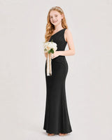 Black Satin Mermaid Junior Bridesmaid Dress Side View