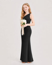 Dideyttawl Satin Junior Bridesmaid Dress with Ruched One-Shoulder