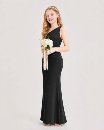Black Satin Mermaid Junior Bridesmaid Dress Side View