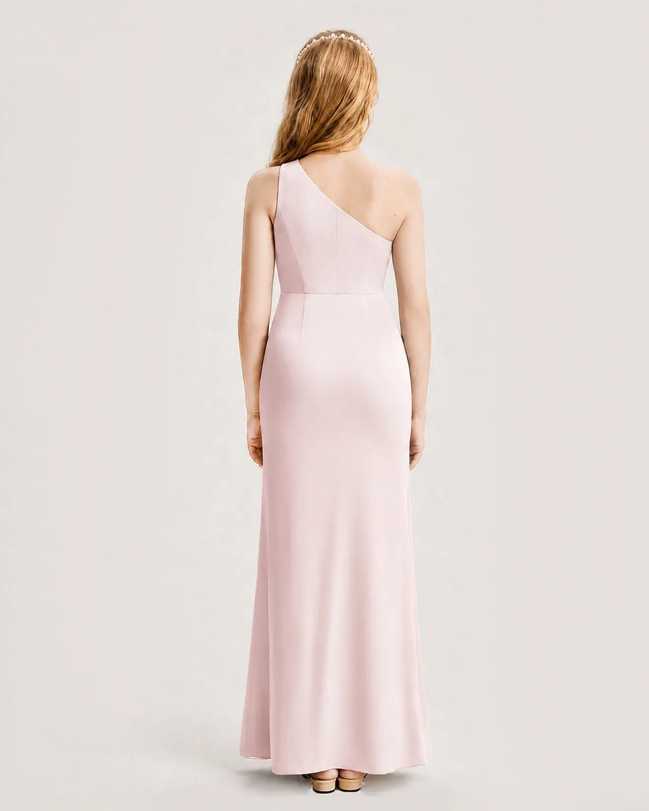 Blush Pink Satin A-line Junior Bridesmaid Dress Back View