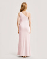 Blush Pink Satin A-line Junior Bridesmaid Dress Back View