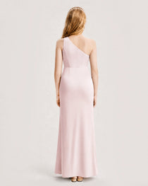Dideyttawl Satin Junior Bridesmaid Dress with Ruched One-Shoulder