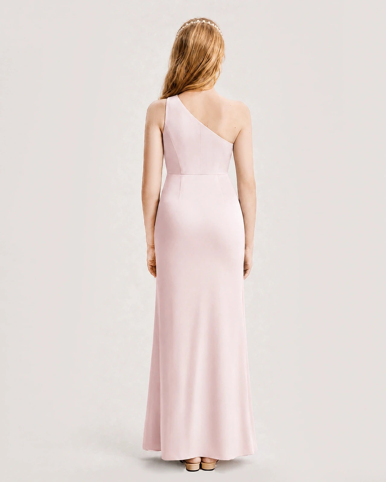 Dideyttawl Satin Junior Bridesmaid Dress with Ruched One-Shoulder