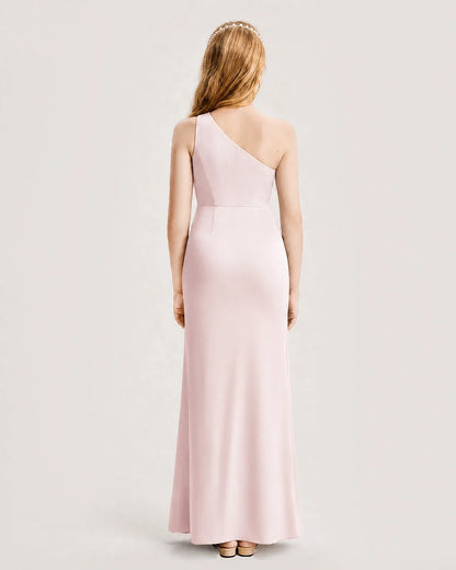 Blush Pink Satin A-line Junior Bridesmaid Dress Back View