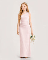 Blush Pink Satin Sheath Junior Bridesmaid Dress Front View