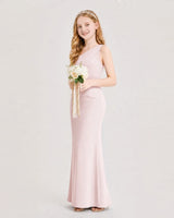 Blush Pink Satin A-line Junior Bridesmaid Dress Side View