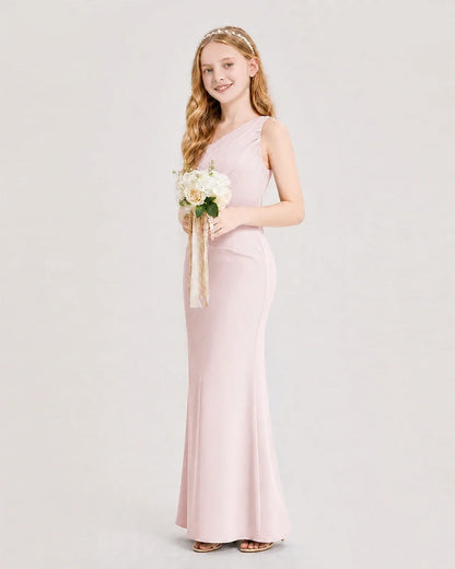 Blush Pink Satin A-line Junior Bridesmaid Dress Side View