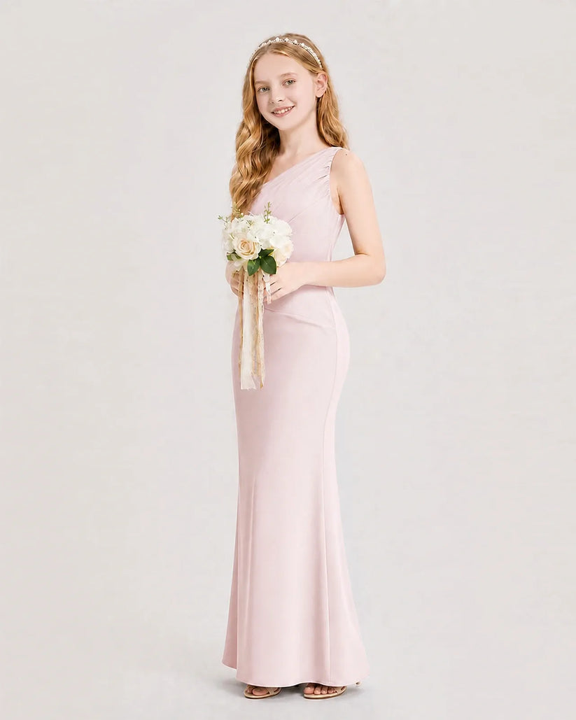 Blush Pink Satin A-line Junior Bridesmaid Dress Side View