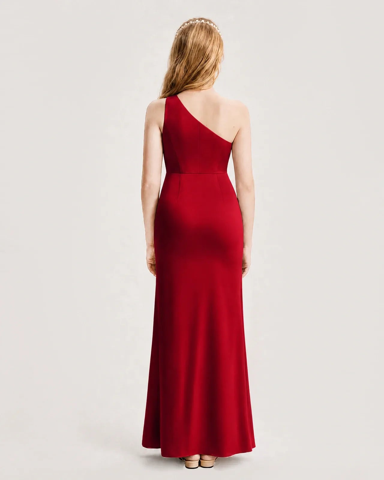 Burgundy Satin A-line Junior Bridesmaid Dress Back View