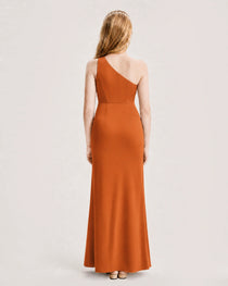 Dideyttawl Satin Junior Bridesmaid Dress with Ruched One-Shoulder
