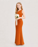 Burnt Orange Satin Sheath Junior Bridesmaid Dress Side View