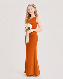 Dideyttawl Satin Junior Bridesmaid Dress with Ruched One-Shoulder