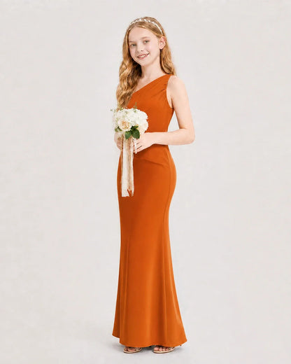Burnt Orange Satin Sheath Junior Bridesmaid Dress Side View